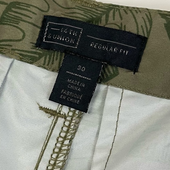 14th & Union Shorts Mens Size 30 Trim Fit Olive Green Mermaid Large Palm NWT NEW - Picture 4 of 10